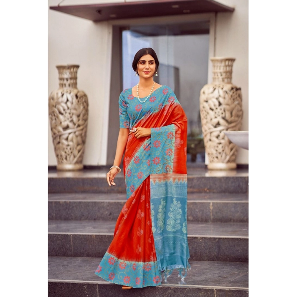 Generic Women's Cotton Blend Printed Saree With Unstitched Blouse (Red, 5-5 Mtrs) Generic Women's Cotton Blend Printed Saree With Unstitched Blouse (Red, 5-5 Mtrs)