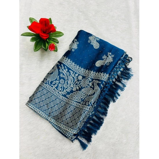 Generic Women's Chiffon Printed Saree With Unstitched Blouse (Dark Blue, 5-5 Mtrs)