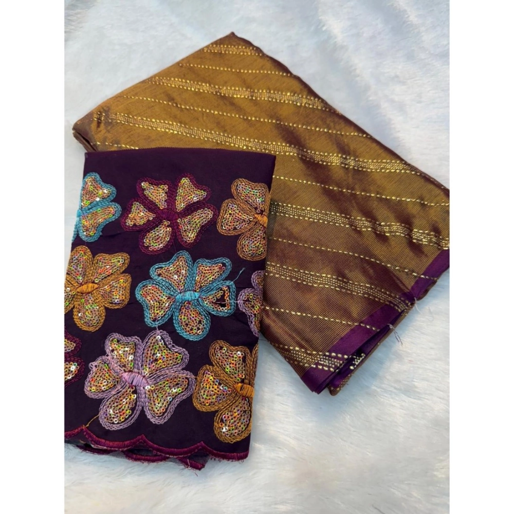 Generic Women's Chiffon Printed Saree With Unstitched Blouse (Purple, 5-5 Mtrs)