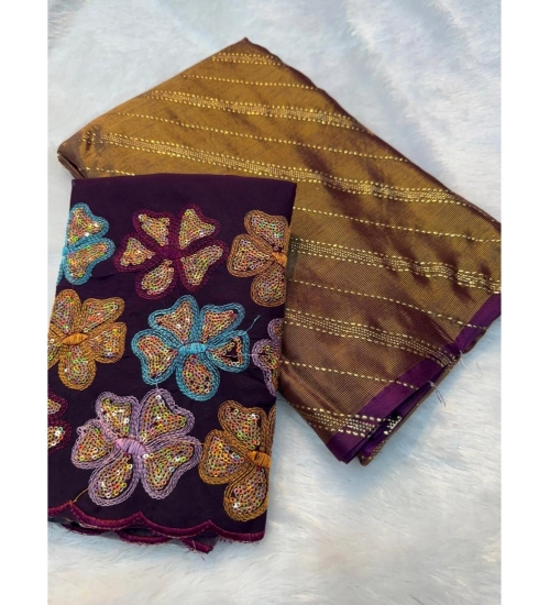 Generic Women's Chiffon Printed Saree With Unstitched Blouse (Purple, 5-5 Mtrs)