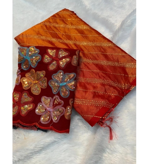 Generic Women's Chiffon Printed Saree With Unstitched Blouse (Orange, 5-5 Mtrs)