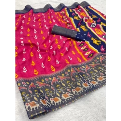 Generic Women's Silk Blend Printed Saree With Unstitched Blouse (Pink, 5-5 Mtrs)