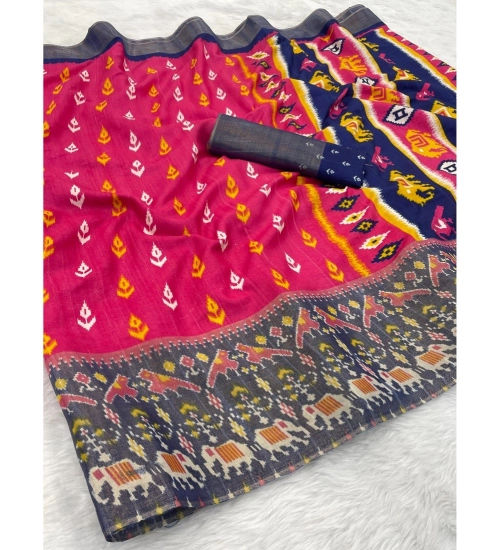 Generic Women's Silk Blend Printed Saree With Unstitched Blouse (Pink, 5-5 Mtrs)