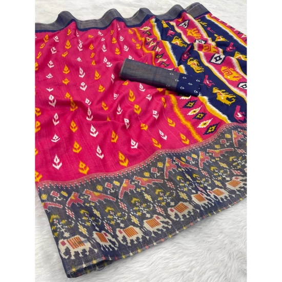 Generic Women's Silk Blend Printed Saree With Unstitched Blouse (Pink, 5-5 Mtrs)