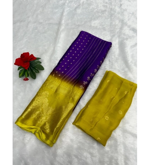 Generic Women's Chiffon Printed Saree With Unstitched Blouse (Purple, 5-5 Mtrs)