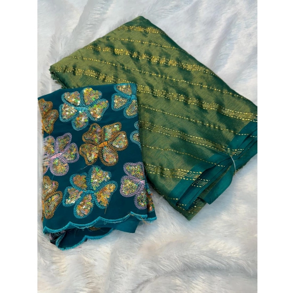 Generic Women's Chiffon Printed Saree With Unstitched Blouse (Green, 5-5 Mtrs)