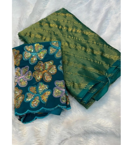 Generic Women's Chiffon Printed Saree With Unstitched Blouse (Green, 5-5 Mtrs)