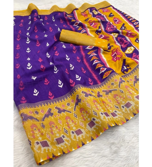 Generic Women's Silk Blend Printed Saree With Unstitched Blouse (Purple, 5-5 Mtrs)