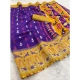 Generic Women's Silk Blend Printed Saree With Unstitched Blouse (Purple, 5-5 Mtrs)