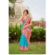 Generic Women's Cotton Blend Printed Saree With Unstitched Blouse (Skyblue, 5-5 Mtrs)