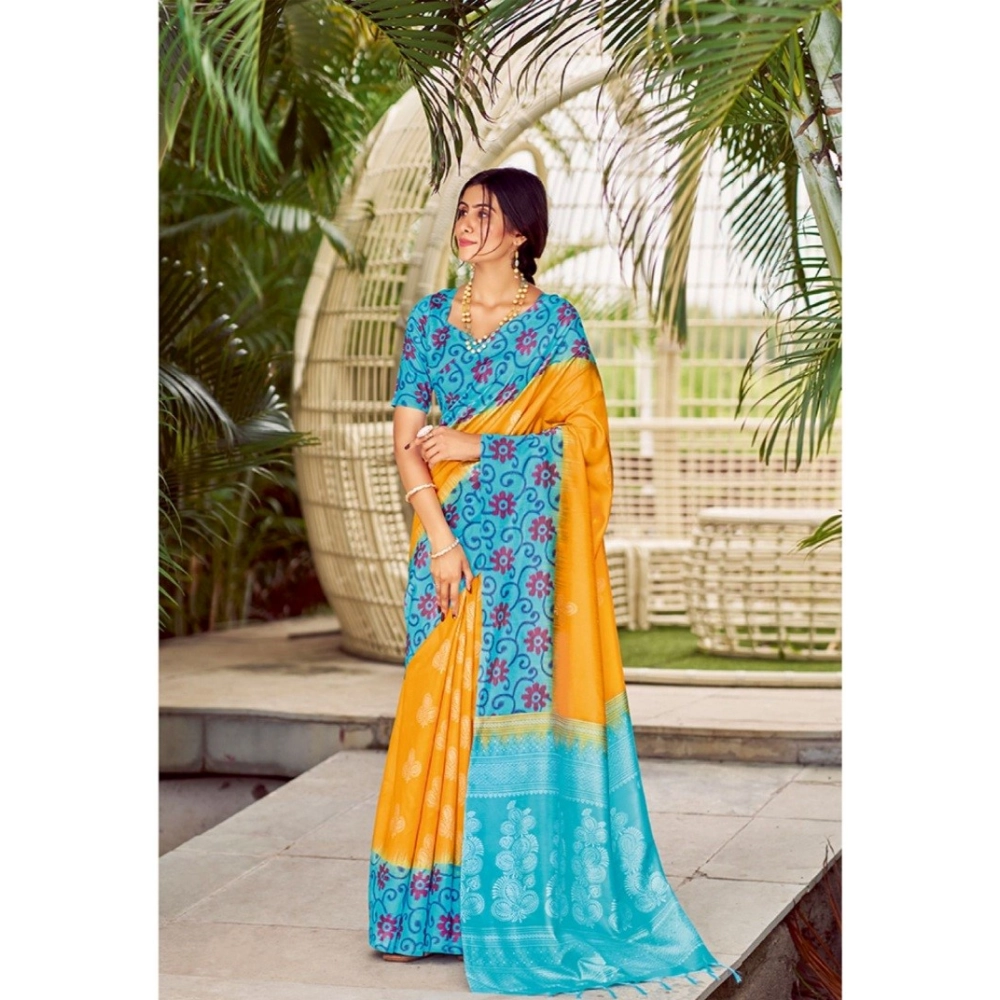 Generic Women's Cotton Blend Printed Saree With Unstitched Blouse (Yellow, 5-5 Mtrs) Generic Women's Cotton Blend Printed Saree With Unstitched Blouse (Yellow, 5-5 Mtrs)