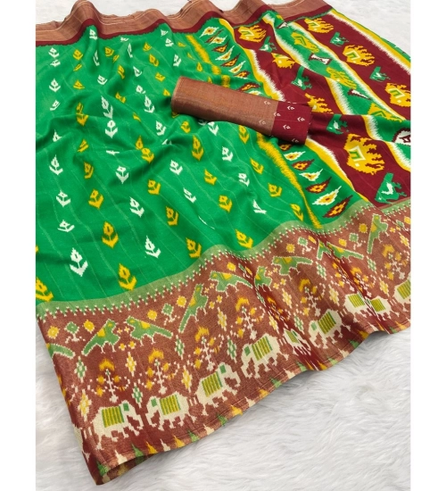 Generic Women's Silk Blend Printed Saree With Unstitched Blouse (Green, 5-5 Mtrs)