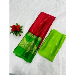 Generic Women's Chiffon Printed Saree With Unstitched Blouse (Red, 5-5 Mtrs)