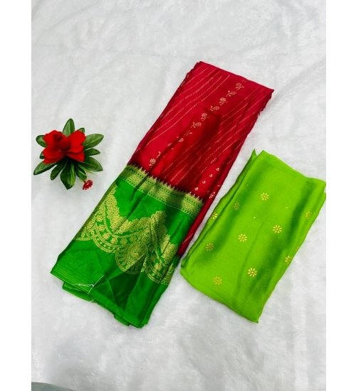 Generic Women's Chiffon Printed Saree With Unstitched Blouse (Red, 5-5 Mtrs)