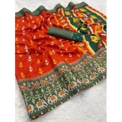 Generic Women's Silk Blend Printed Saree With Unstitched Blouse (Red, 5-5 Mtrs)