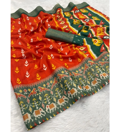 Generic Women's Silk Blend Printed Saree With Unstitched Blouse (Red, 5-5 Mtrs)