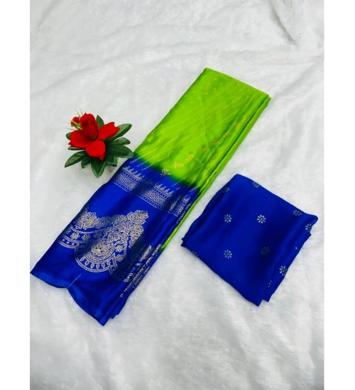 Generic Women's Chiffon Printed Saree With Unstitched Blouse (Green, 5-5 Mtrs)