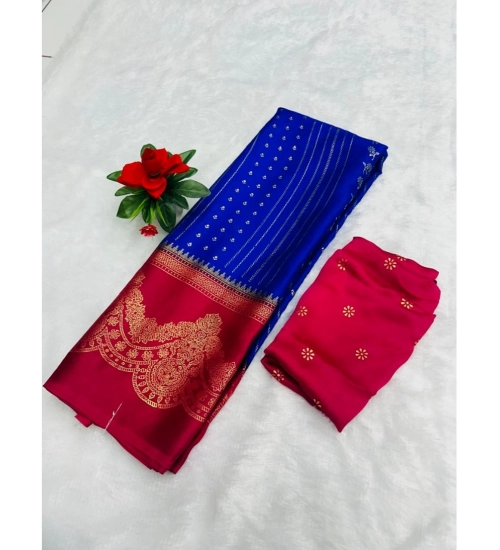 Generic Women's Chiffon Printed Saree With Unstitched Blouse (Blue, 5-5 Mtrs)