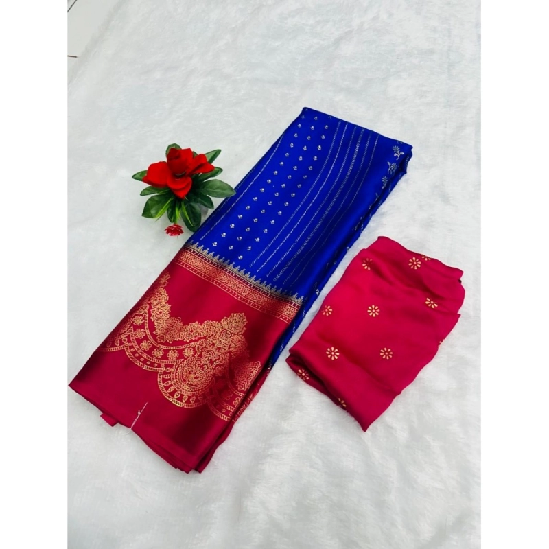 Women's Chiffon Printed Saree With Unstitched Blouse (Blue, 5-5 Mtrs)