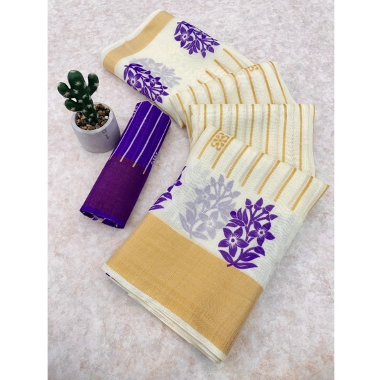 Generic Women's Cotton Blend Printed Saree With Unstitched Blouse (White, 5-5 Mtrs) Generic Women's Cotton Blend Printed Saree With Unstitched Blouse (White, 5-5 Mtrs)