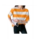 Generic Women's Lycra Striped Round Neck Short Sleeve T-Shirt (White-Orange) Generic Women's Lycra Striped Round Neck Short Sleeve T-Shirt (White-Orange)