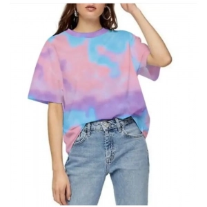 Generic Women's Lycra Printed Round Neck Short Sleeve T-Shirt (Multicolor)