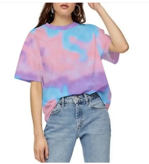 Generic Women's Lycra Printed Round Neck Short Sleeve T-Shirt (Multicolor)