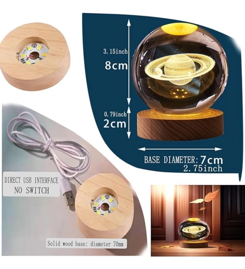 Generic Wood 3D Saturn Crystal Ball Lamp Lamp with USB Powered (Transparent)