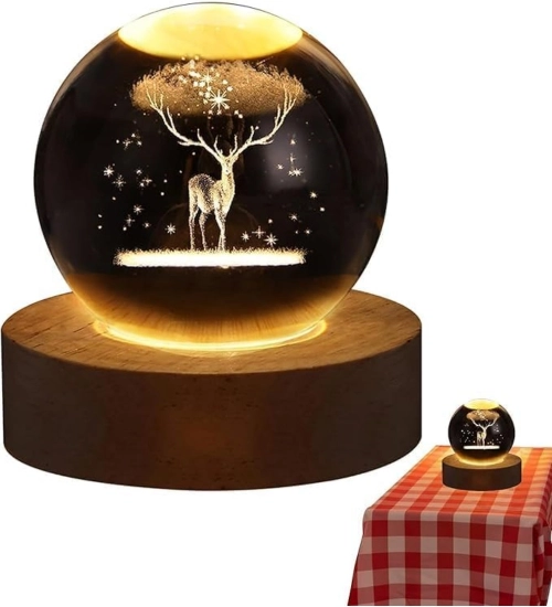 Generic Wood 3D Galaxy Crystal Ball Night Lamp Colorful LED Wooden for Deer (Transparent)