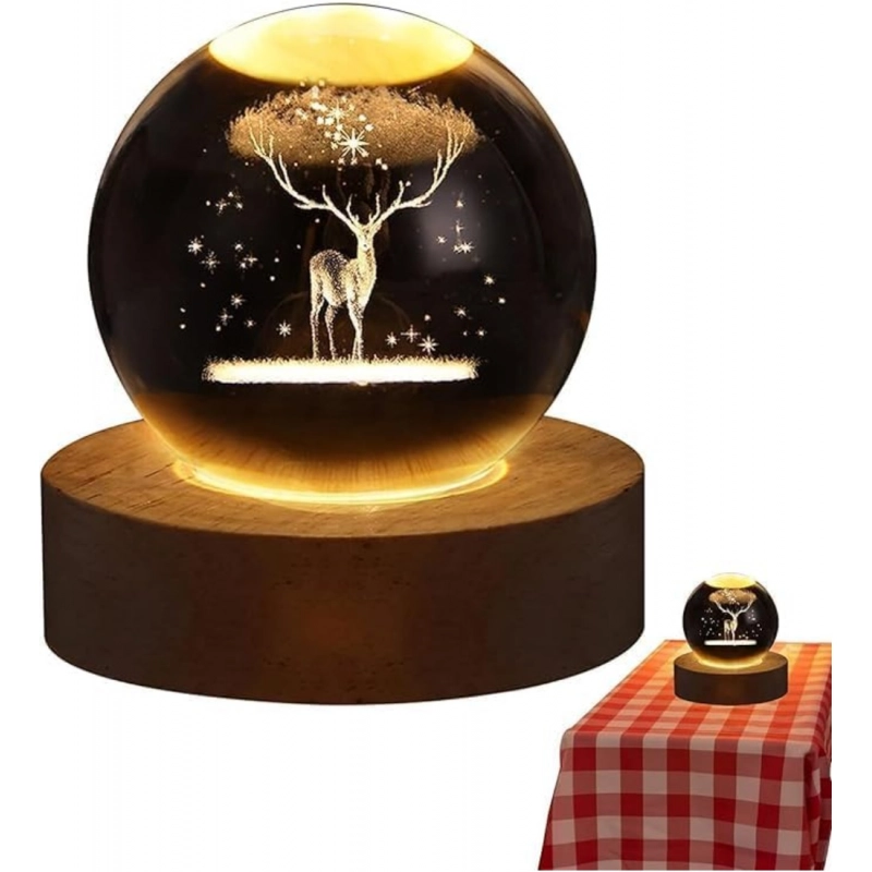 Wood 3D Galaxy Crystal Ball Night Lamp Colorful LED Wooden for Deer (Transparent) Wood 3D Galaxy Crystal Ball Night Lamp Colorful LED Wooden for Deer (Transparent)