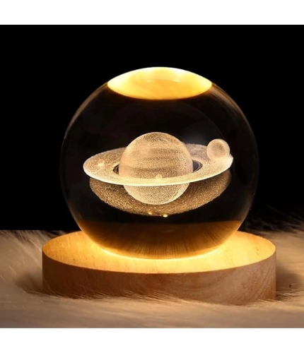 Generic Wood 3D Saturn Crystal Ball Lamp Lamp with USB Powered (Transparent)