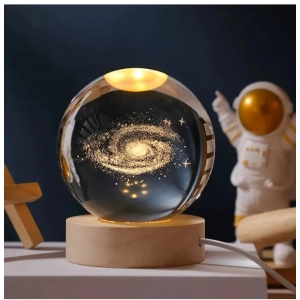 Generic Wood 3D Galaxy Crystal Ball Night Lamp LED Wooden for Galaxy Warm White (Transparent)