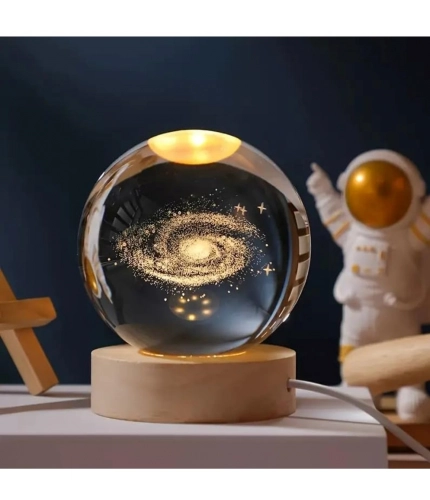 Generic Wood 3D Galaxy Crystal Ball Night Lamp LED Wooden for Galaxy Warm White (Transparent)