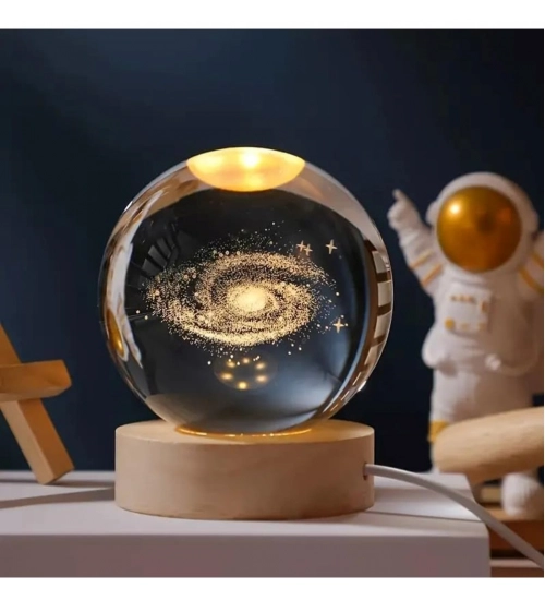 Generic Wood 3D Galaxy Crystal Ball Night Lamp LED Wooden for Galaxy Warm White (Transparent)