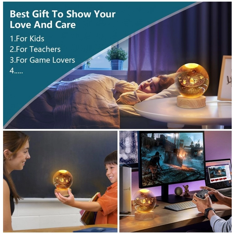 Generic Wood 3D Galaxy Crystal Ball Night Lamp Colorful LED Wooden for Solar System (Transparent) Generic Wood 3D Galaxy Crystal Ball Night Lamp Colorful LED Wooden for Solar System (Transparent)