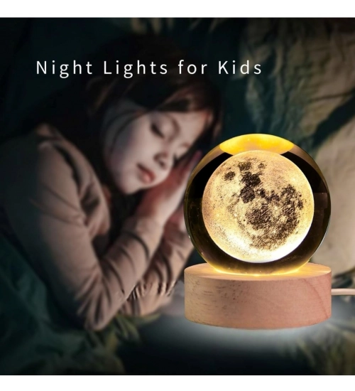 Generic Wood 3D Moon Crystal Ball Night Lamp Colorful LED Wooden for Moon (Transparent)