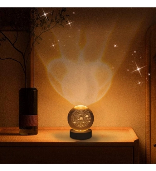 Generic Wood 3D Galaxy Crystal Ball Night Lamp Colorful LED Wooden for Solar System (Transparent)