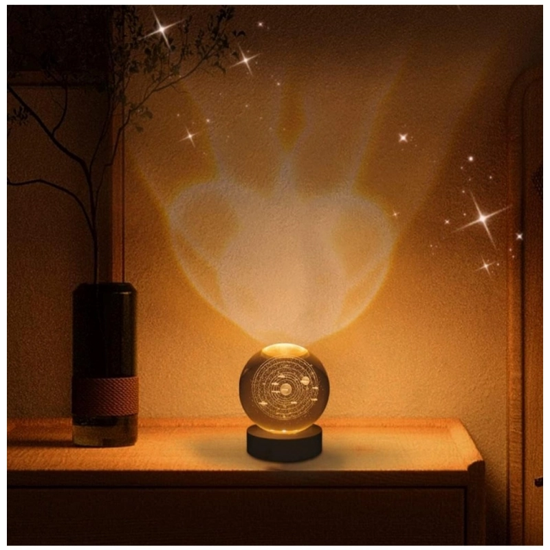 Wood 3D Galaxy Crystal Ball Night Lamp Colorful LED Wooden for Solar System (Transparent)