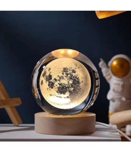 Generic Wood 3D Moon Crystal Ball Night Lamp Colorful LED Wooden for Moon (Transparent)