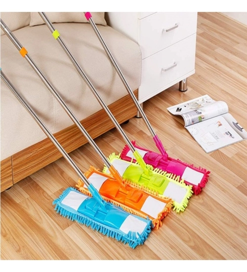 Generic Aluminium rod and Microfiber duster Microfiber Wet and Dry Cleaning Flat Mop with Telescopic Long Handle (Multicolor)