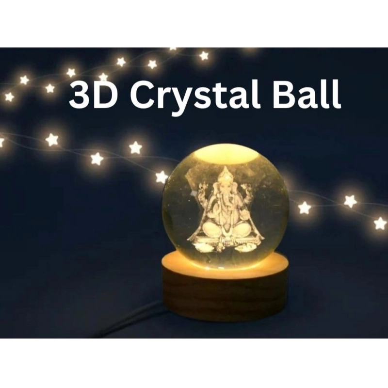 Wood Lord Ganesh Ji Crystal Ball Night Light (Transparent)