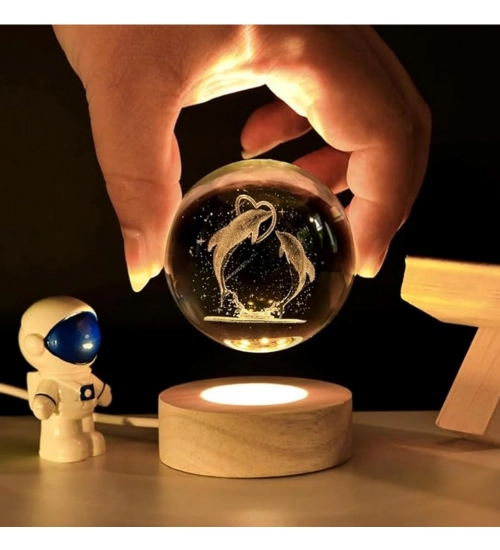 Generic Wood 3D Dolphin Crystal Ball Night Light Dolphin Love (Transparent)