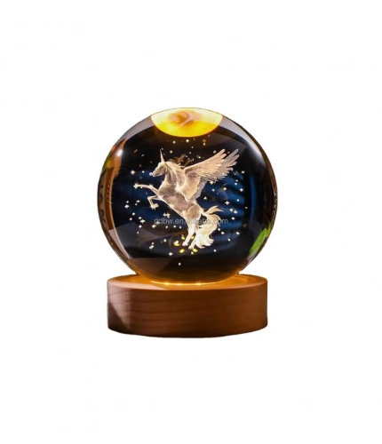Generic Wood 3D Unicorn Crystal Ball Lamp (Transparent)