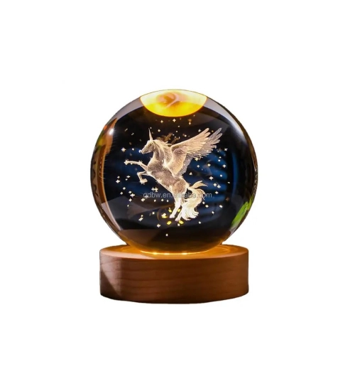 Generic Wood 3D Unicorn Crystal Ball Lamp (Transparent)