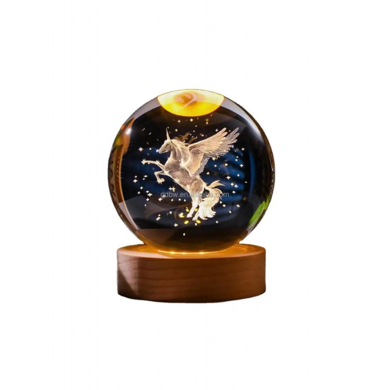 Wood 3D Unicorn Crystal Ball Lamp (Transparent)