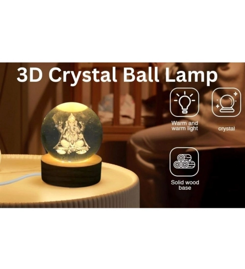 Generic Wood Lord Ganesh Ji Crystal Ball Night Light (Transparent)