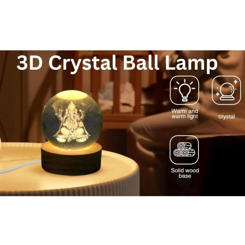 Wood Lord Ganesh Ji Crystal Ball Night Light (Transparent)