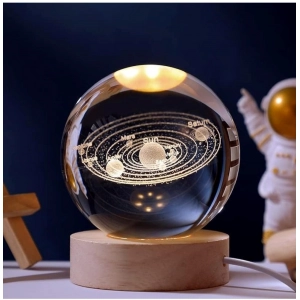 Generic Wood 3D Galaxy Crystal Ball Night Lamp Colorful LED Wooden for Solar System (Transparent)