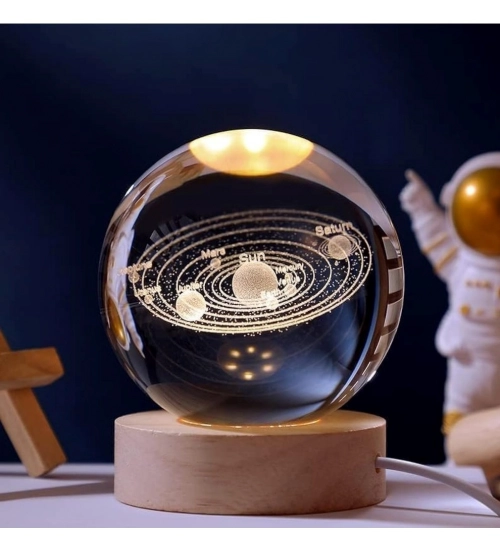 Generic Wood 3D Galaxy Crystal Ball Night Lamp Colorful LED Wooden for Solar System (Transparent)