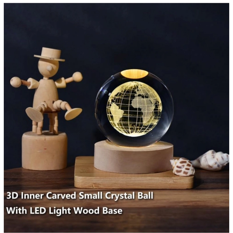 Wood 3D Galaxy Crystal Ball Night Lamp Colorful LED Wooden for Earth (Transparent)